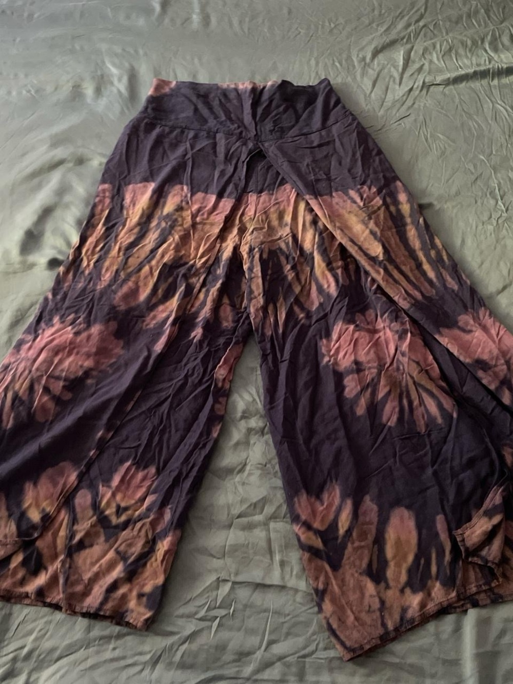 Tie-Dye Wide Leg Women’s Pants in Deep Purple and Rust